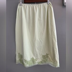 Vintage 60’s Van Raalte Suavette Slip with Green Embroidery Flowers and tule end